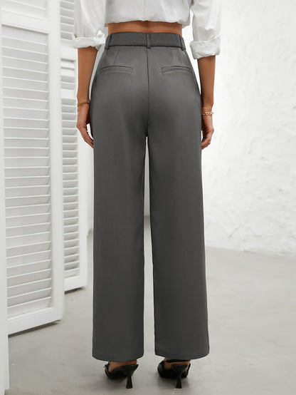 High-Waist Straight-Leg Trousers with Pockets