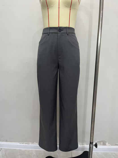 High-Waist Straight-Leg Trousers with Pockets