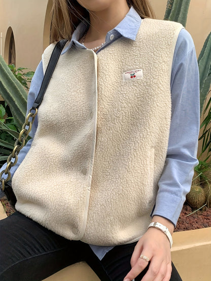Sherpa Fleece Vest with Snap Button Front