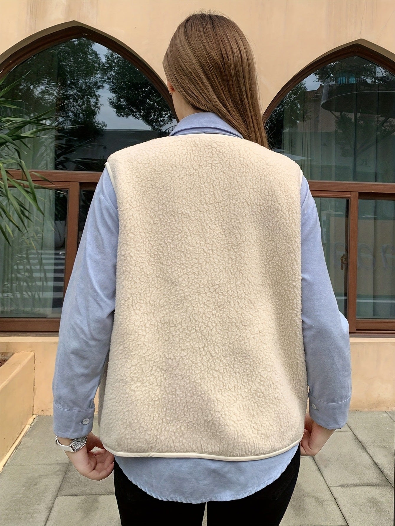 Sherpa Fleece Vest with Snap Button Front