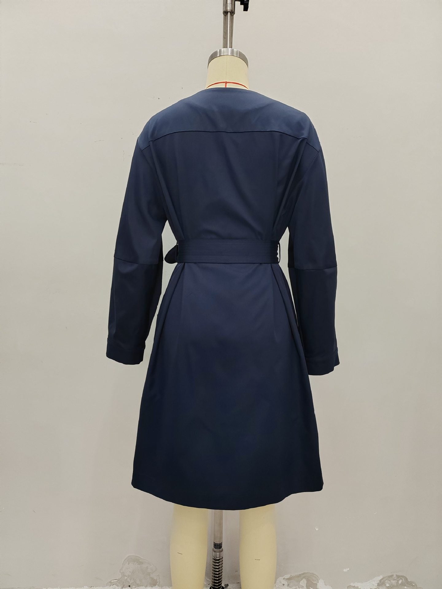 A-Line Midi Coat Dress with Double-Breasted Buttons and Belt