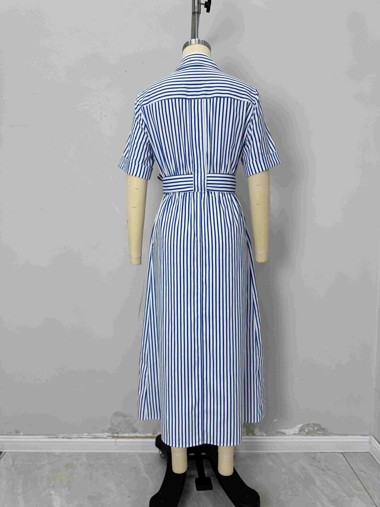 Striped Midi Shirt Dress with Tie Waist