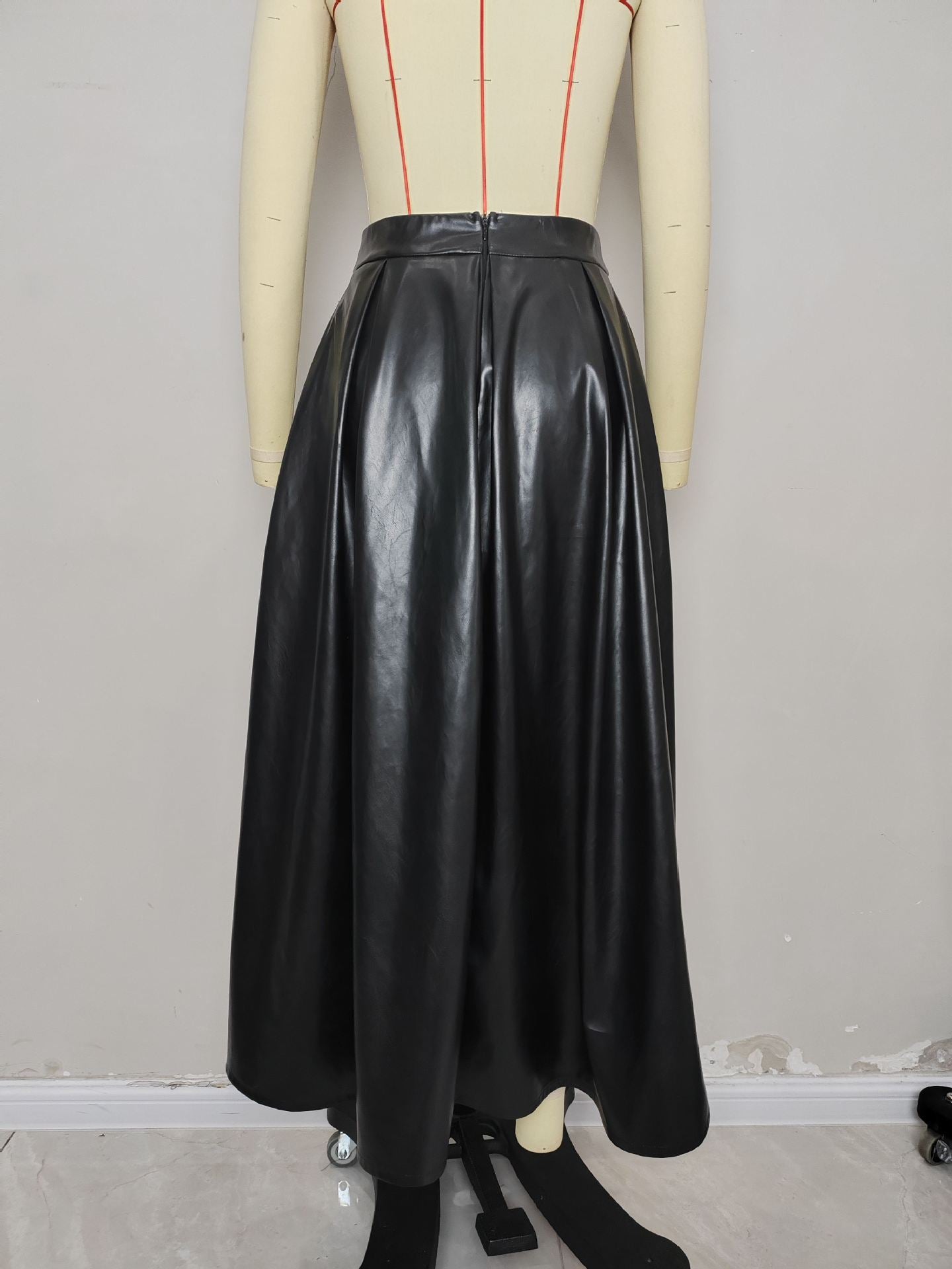 High-Waist Pleated Faux Leather Midi Skirt