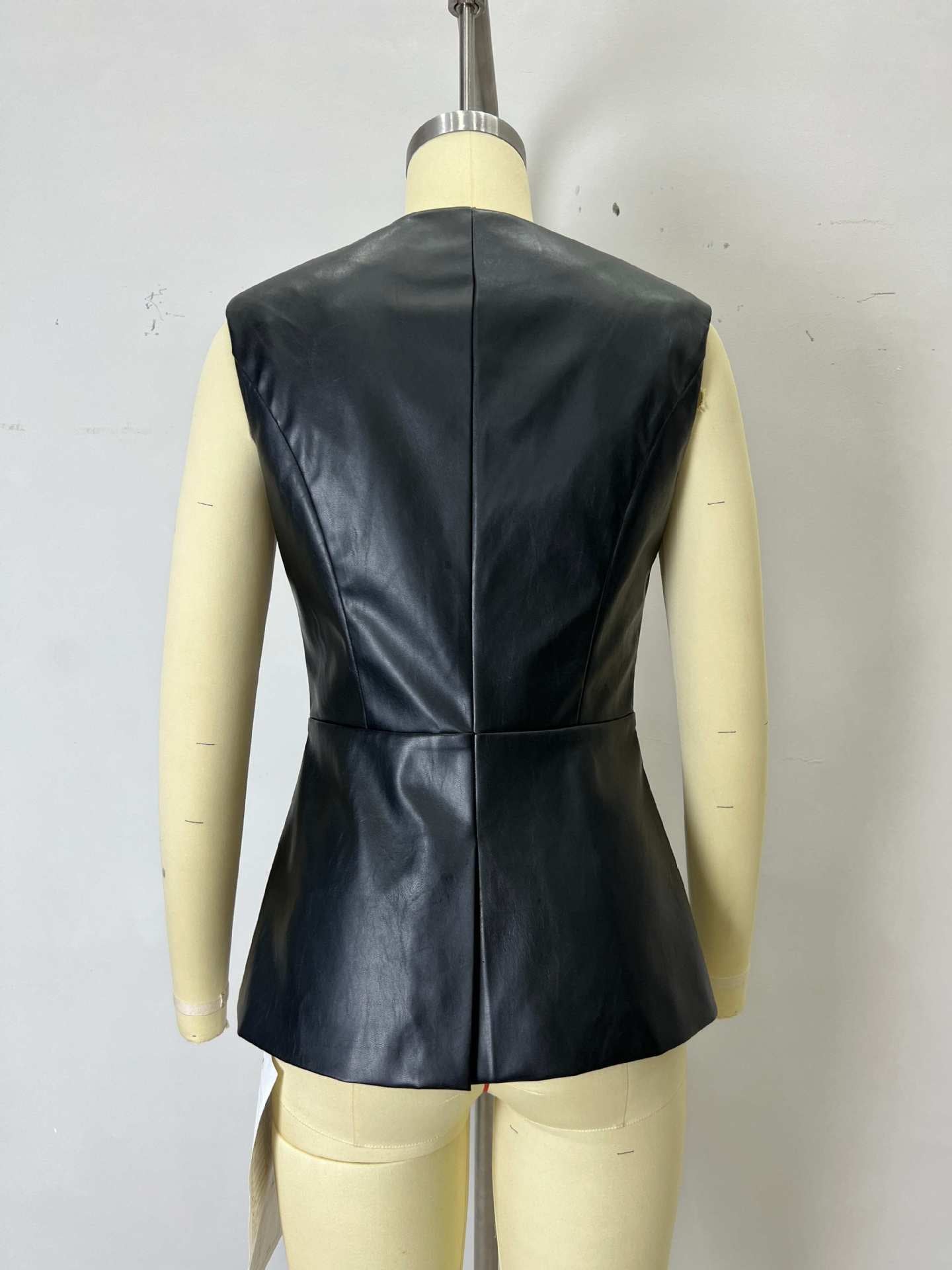 Faux Leather Vest & Sheath Skirt Set with Gold Buttons