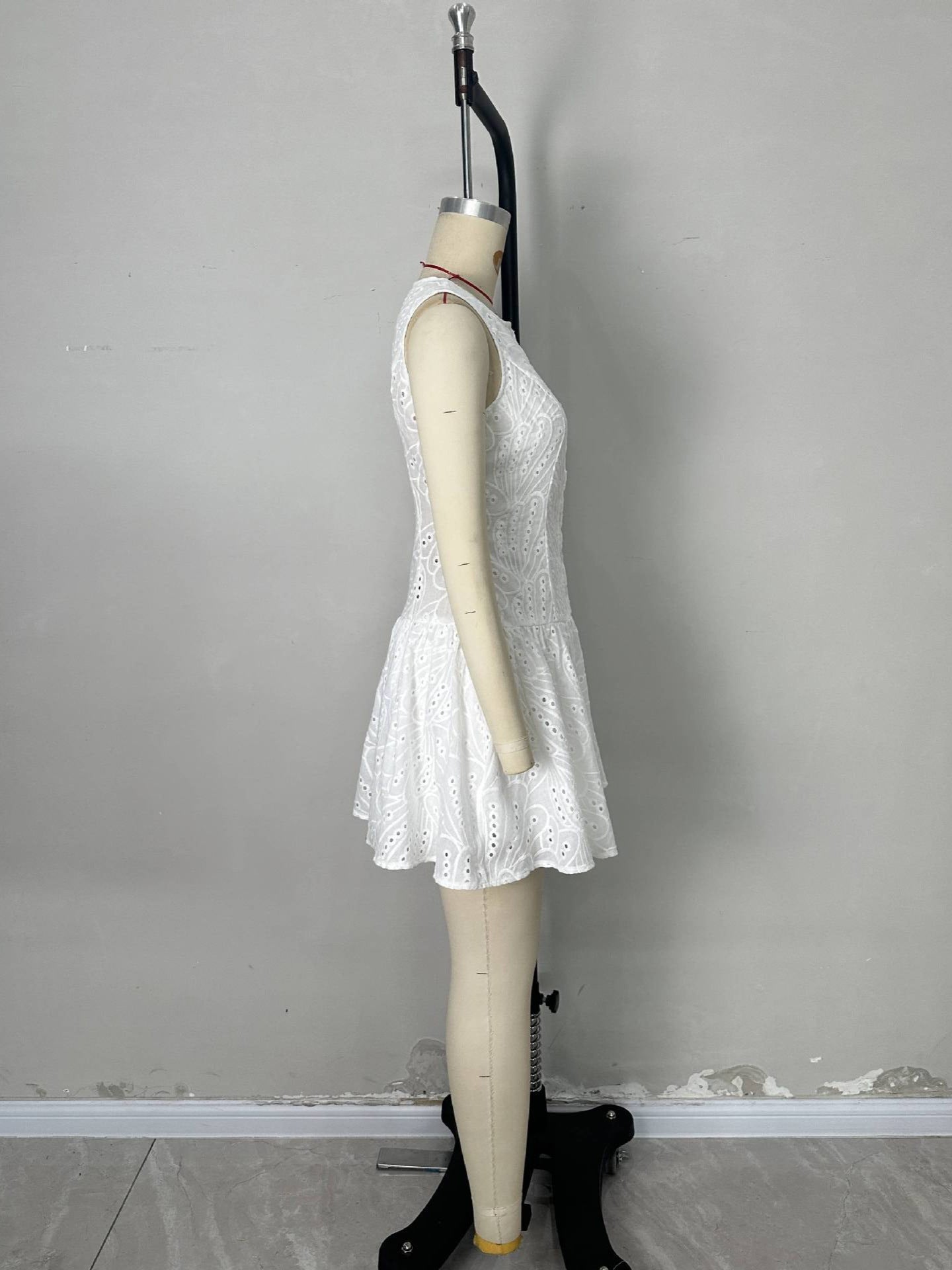 Sleeveless Eyelet A-Line Dress with Button Front