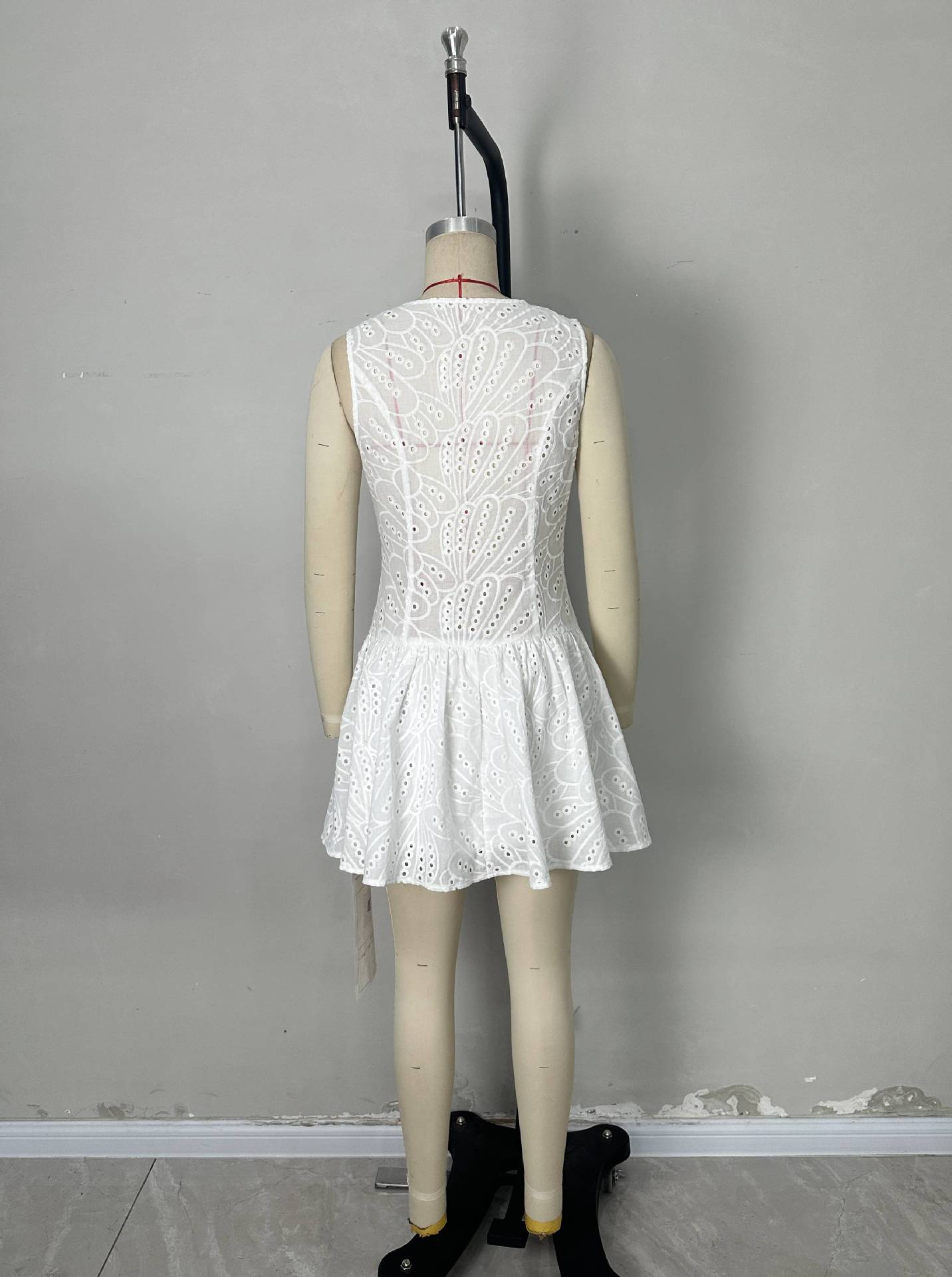 Sleeveless Eyelet A-Line Dress with Button Front