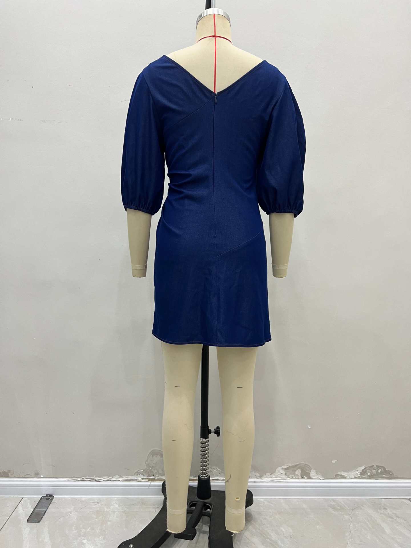 Boat Neck Mini Dress with Puff Sleeves and Ruched Waist