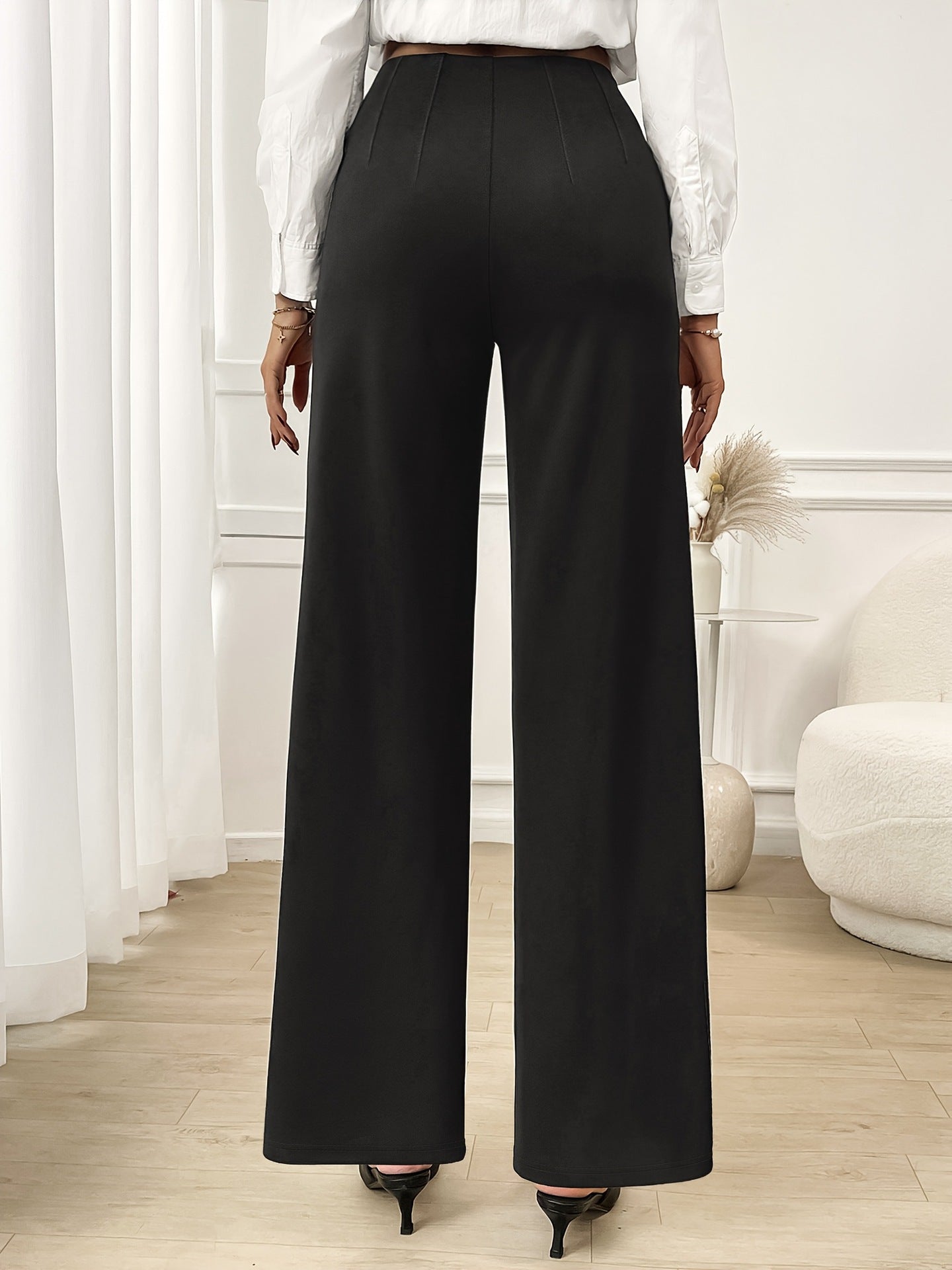 High Waist Wide Leg Pants with Stretch Fabric