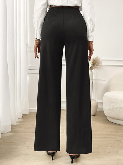 High Waist Wide Leg Pants with Stretch Fabric