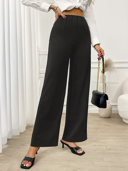 High Waist Wide Leg Pants with Stretch Fabric
