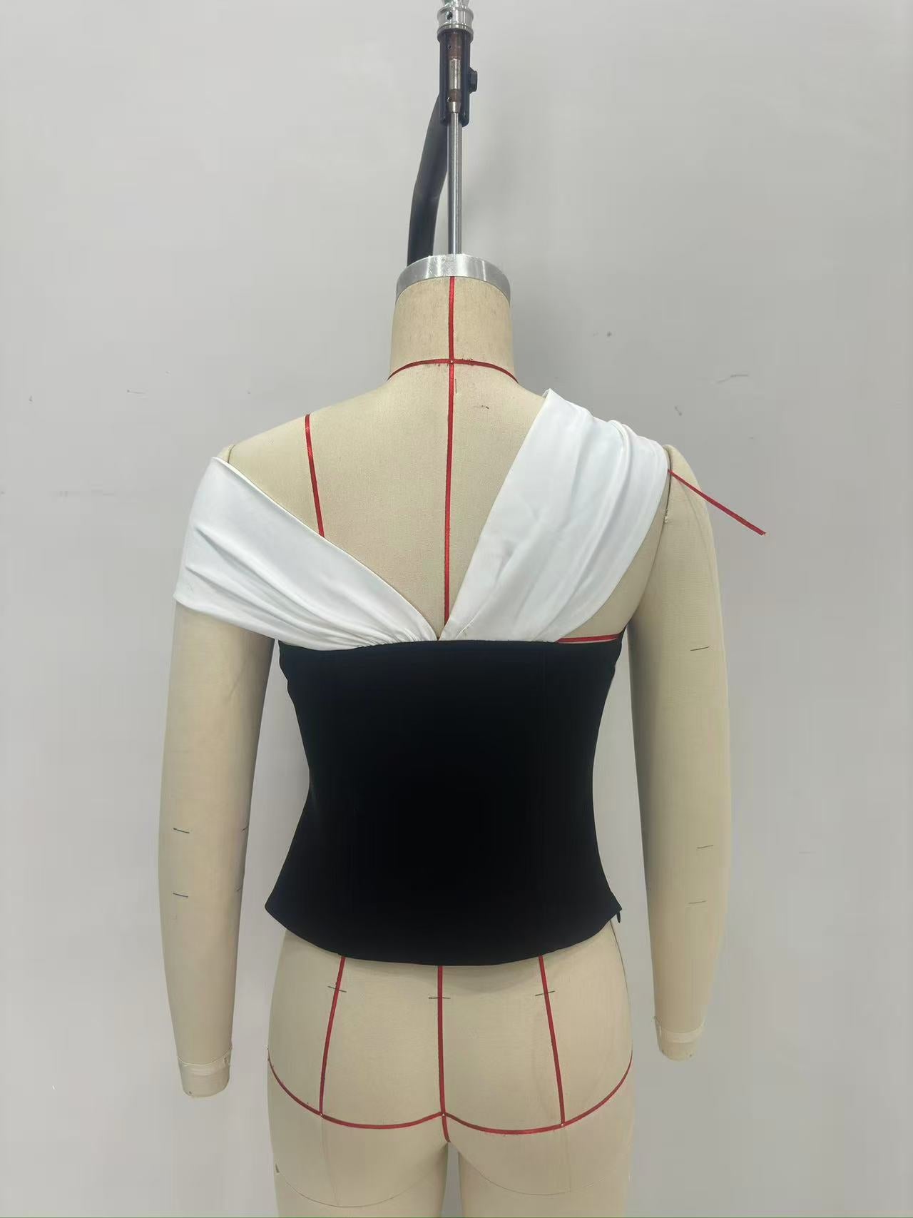 Color Block Top with Twisted Off-Shoulder Design