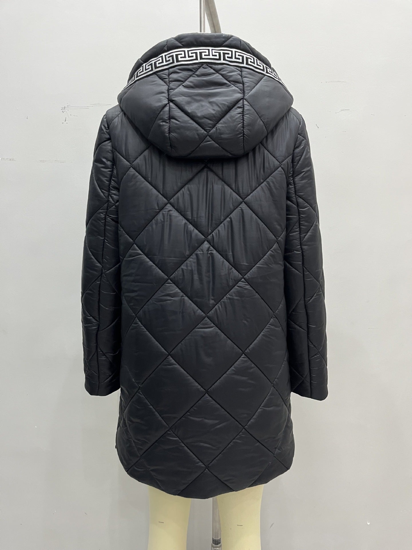 Mid-Length Diamond Quilted Coat with Hood