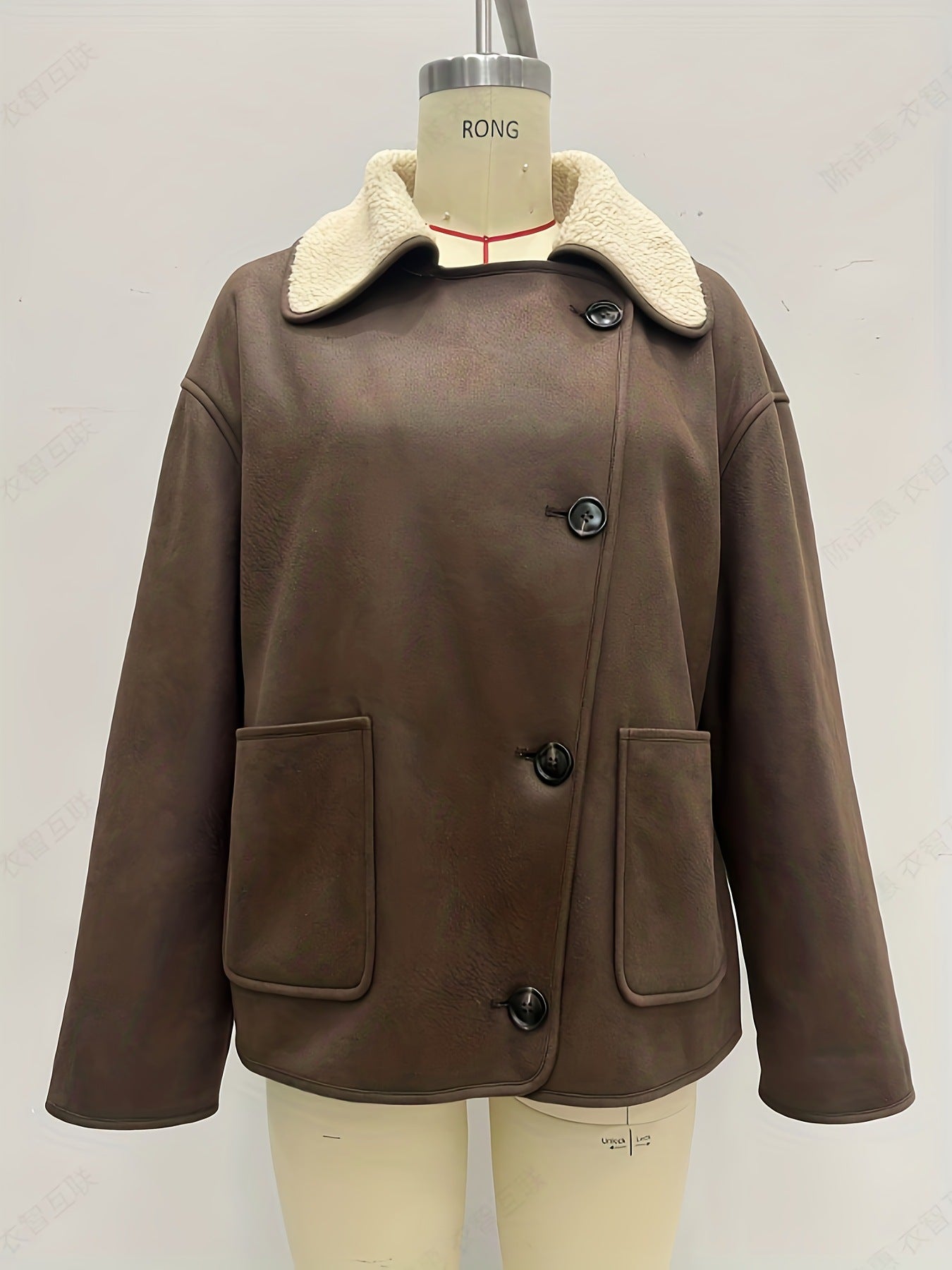 Loose Faux Leather Aviator Jacket with Faux Shearling Lining
