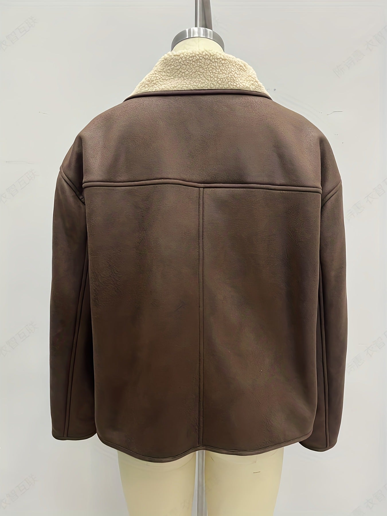 Loose Faux Leather Aviator Jacket with Faux Shearling Lining