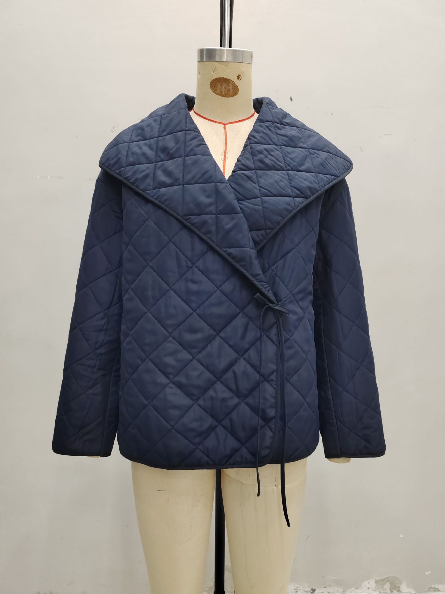 Royal Blue Quilted Jacket with Wide Lapel and Loose Fit