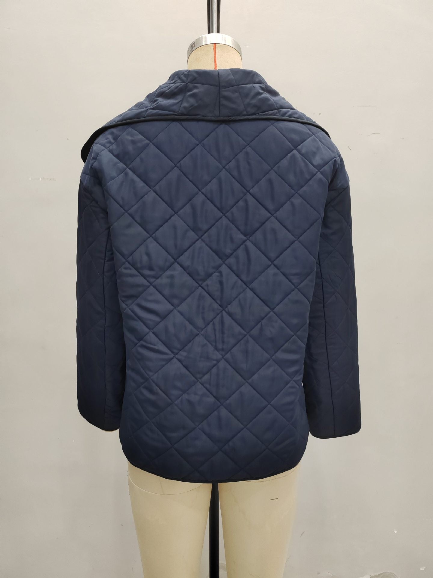 Royal Blue Quilted Jacket with Wide Lapel and Loose Fit