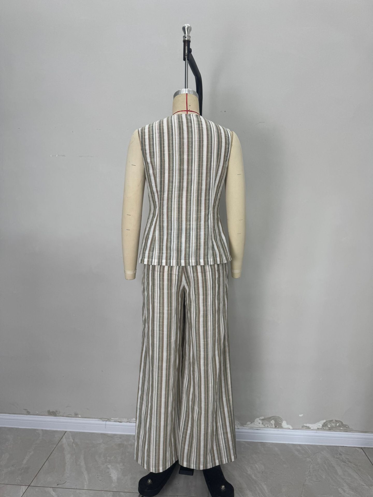 Striped Co-ord Set with V-Neck Vest and Wide-Leg Trousers