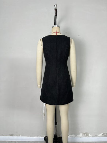 Sleeveless Mini Dress with Button Front and Pockets