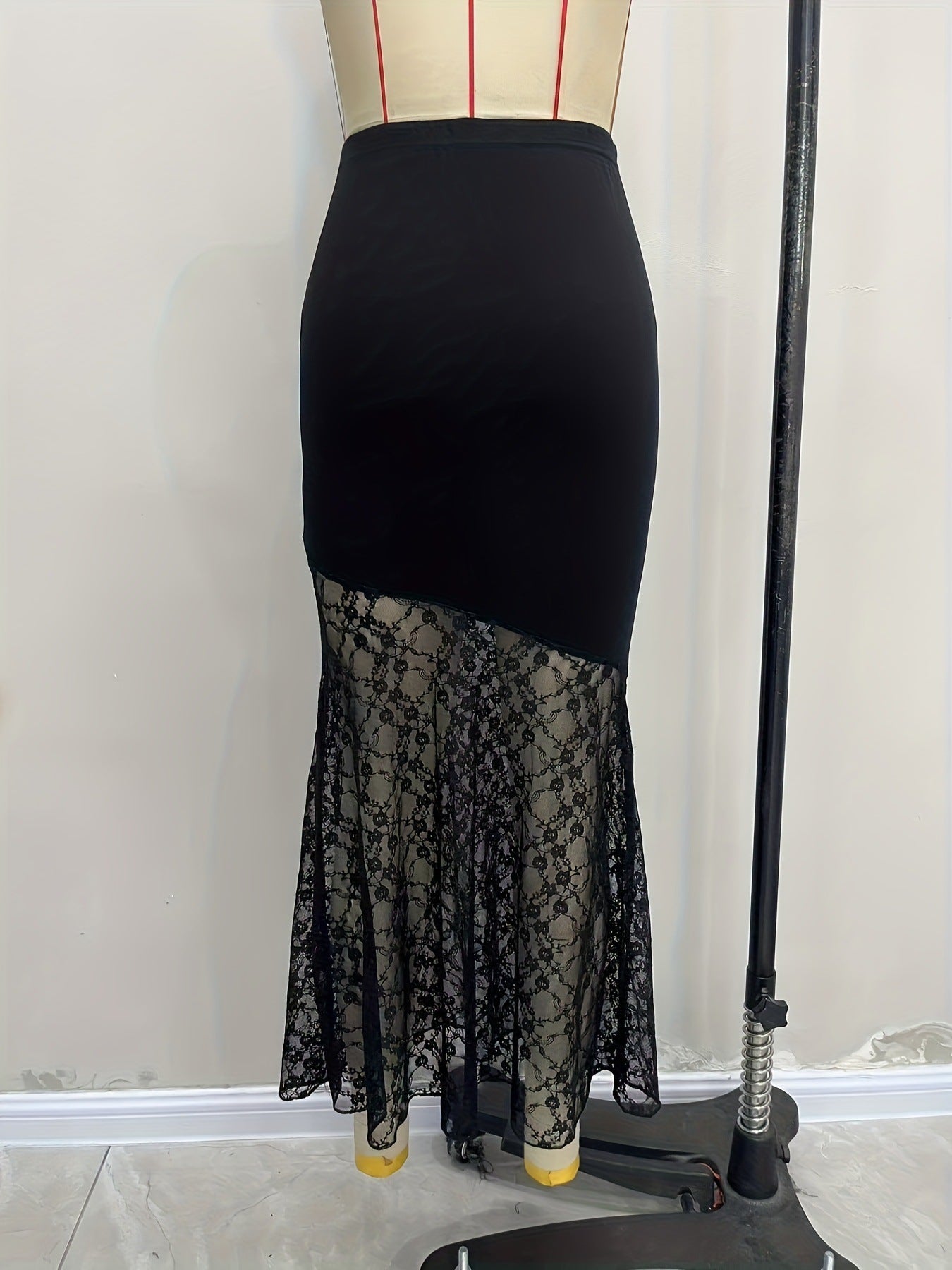 Bodycon Fishtail Maxi Skirt with Asymmetrical Lace Hem