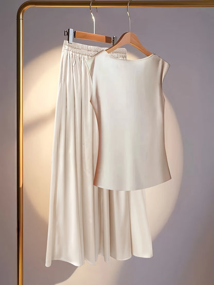 Satin Cowl Neck Top & Midi Skirt Set