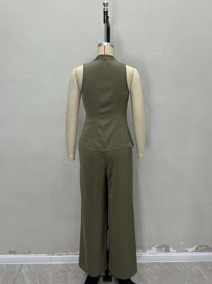 Draped Halter Wrap Pantsuit with Wide Legs