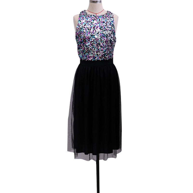 Sleeveless Beaded Top A-Line Tulle Midi Dress