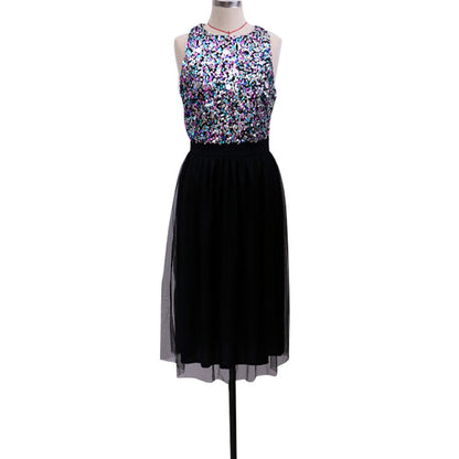 Sleeveless Beaded Top A-Line Tulle Midi Dress