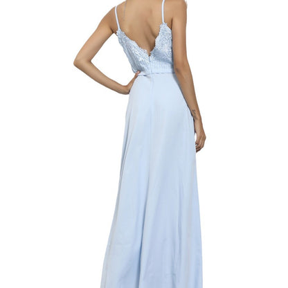 Sling Maxi Dress with Lace Bodice and Side Slit