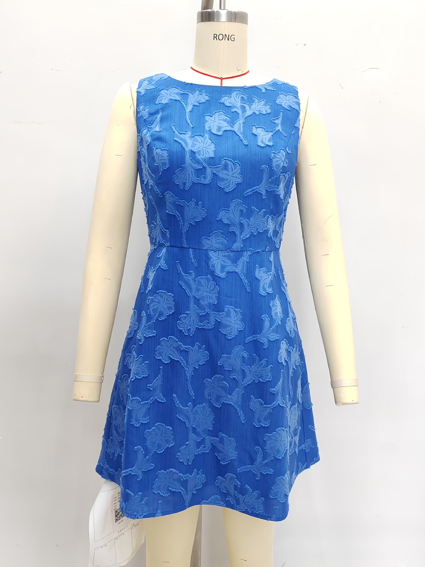 A-Line Sleeveless Dress with Floral Jacquard