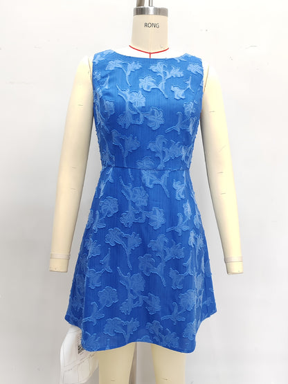 A-Line Sleeveless Dress with Floral Jacquard