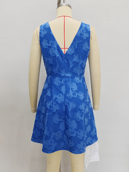 A-Line Sleeveless Dress with Floral Jacquard