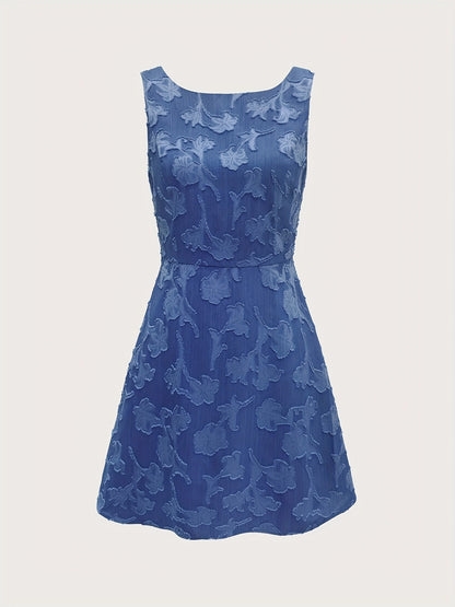 A-Line Sleeveless Dress with Floral Jacquard