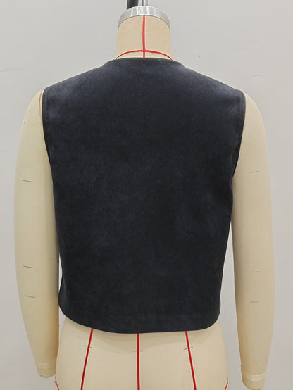 Embroidered V-Neck Vest with Floral Design
