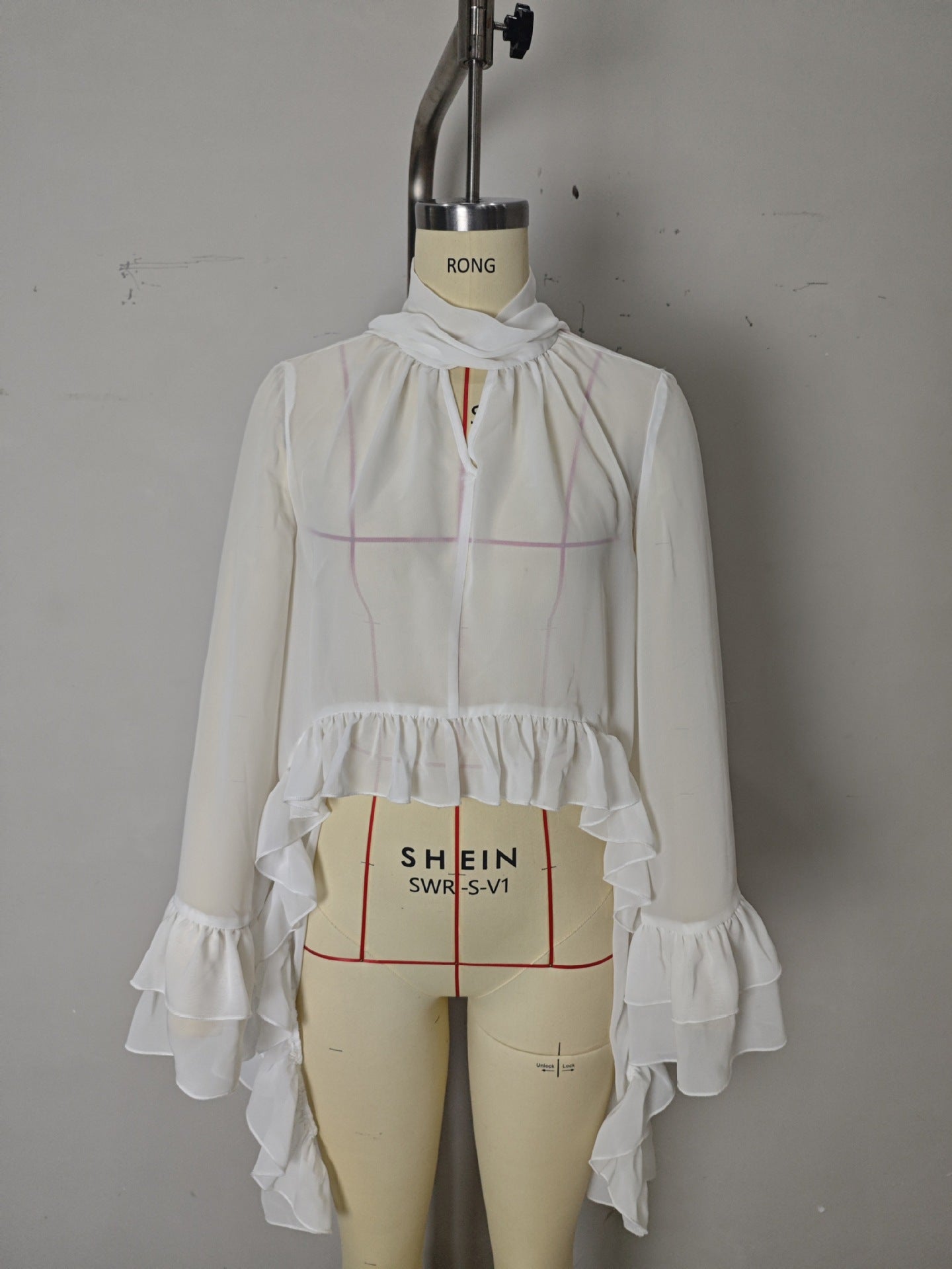Sheer Cape Blouse with Halter Neck and Ruffles