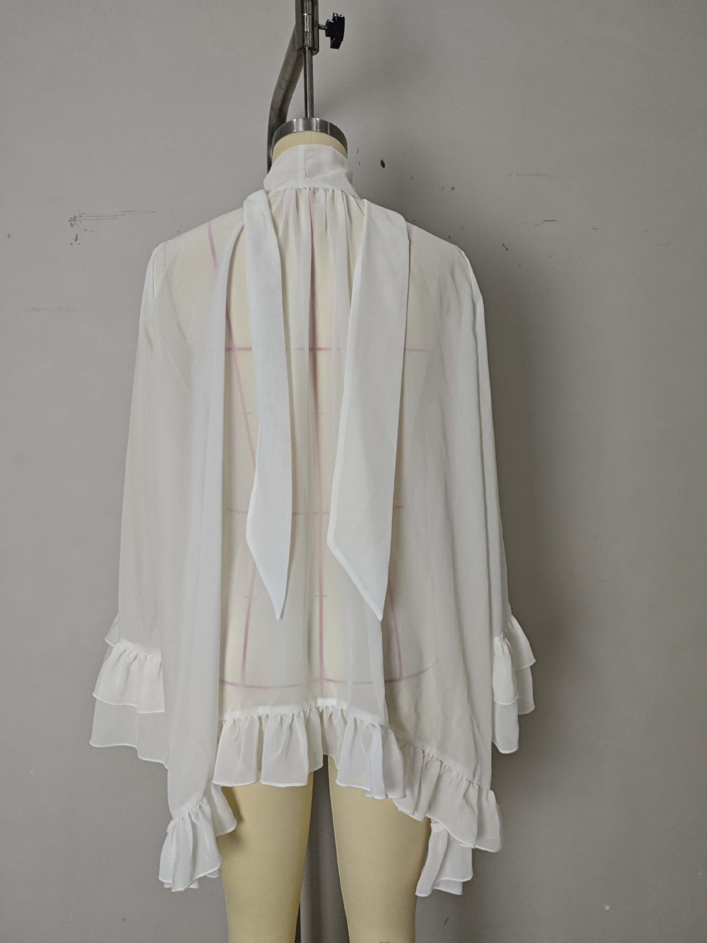 Sheer Cape Blouse with Halter Neck and Ruffles