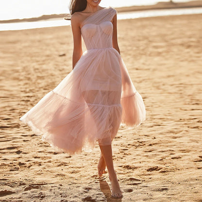 Tutu Midi Dress with One-Shoulder and Structured Bodice