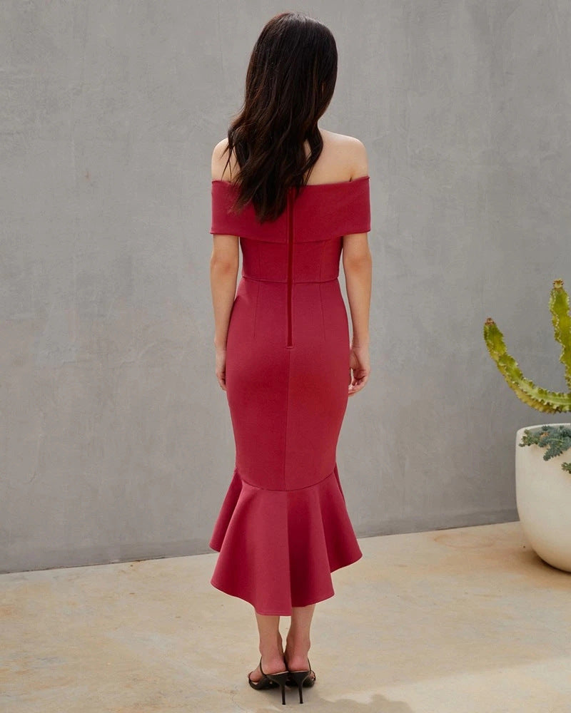 Bodycon Midi Dress with Off-Shoulder and Mermaid Hem