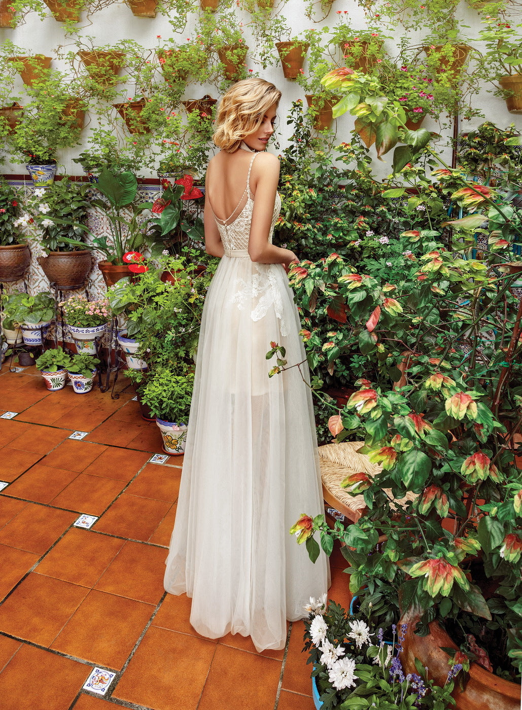 Spaghetti Strap Maxi Dress with Lace Bodice and Tulle Overlay