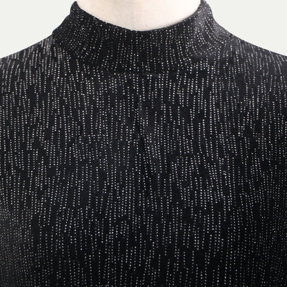 Bodycon Mini Dress with Mock Neck, Long Sleeves, and Shimmering Detail