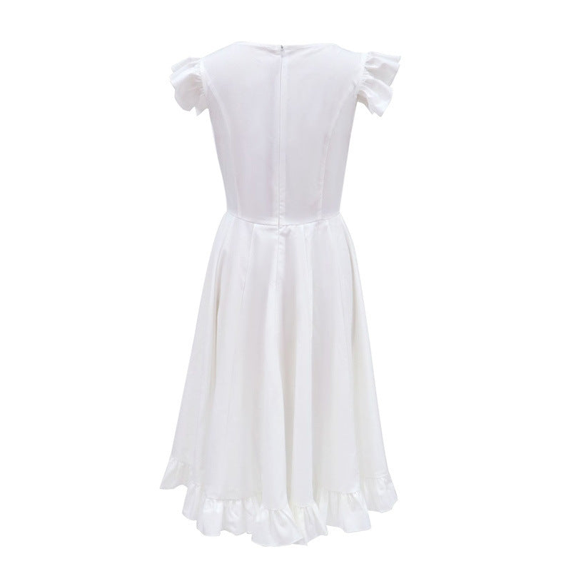 A-Line Midi Dress with Flutter Sleeves and Ruffled Hem