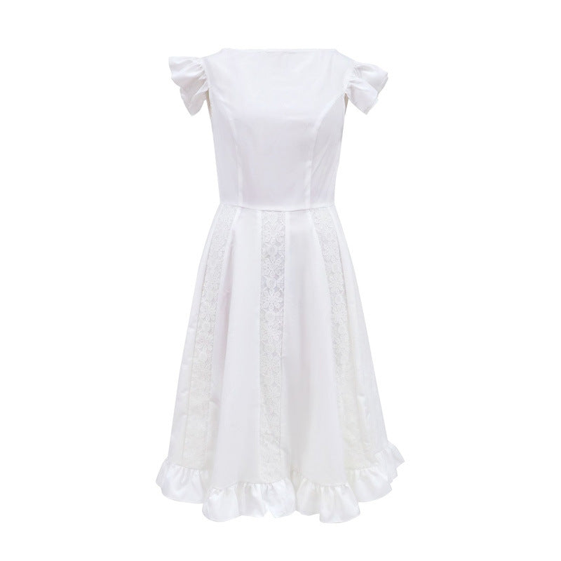 A-Line Midi Dress with Flutter Sleeves and Ruffled Hem