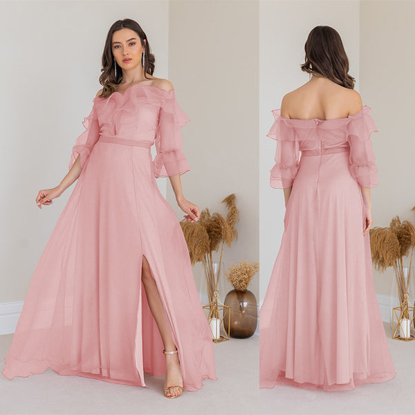 Off-Shoulder Ruffled Maxi Dress with Slit