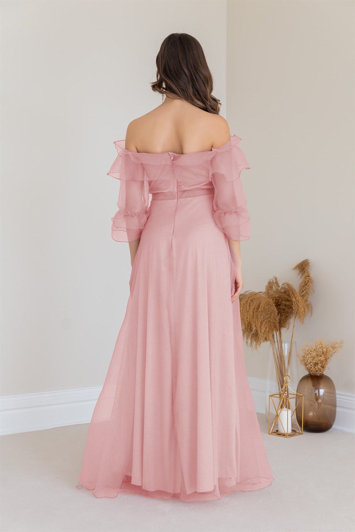 Off-Shoulder Ruffled Maxi Dress with Slit