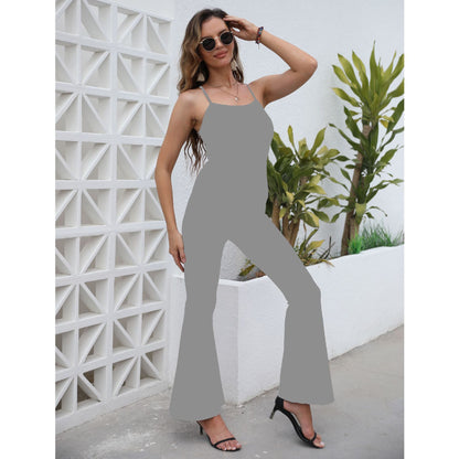 Bodycon Flared Leg Jumpsuit with Bohemian Print and Strappy Back