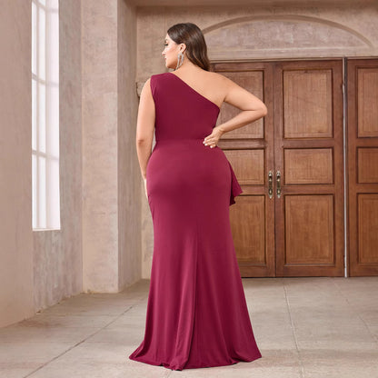 Sheath Long Dress with One-Shoulder and Sequin Panel