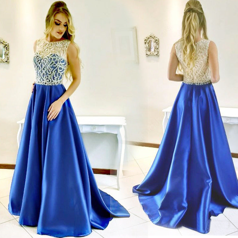 A-Line Gown with Embroidered Bodice and Satin Skirt