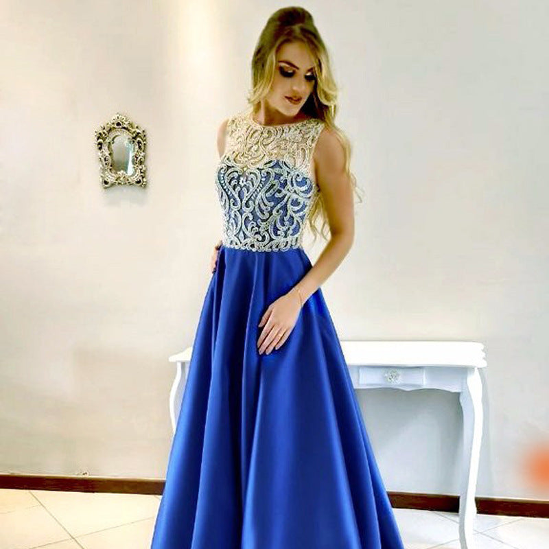 A-Line Gown with Embroidered Bodice and Satin Skirt