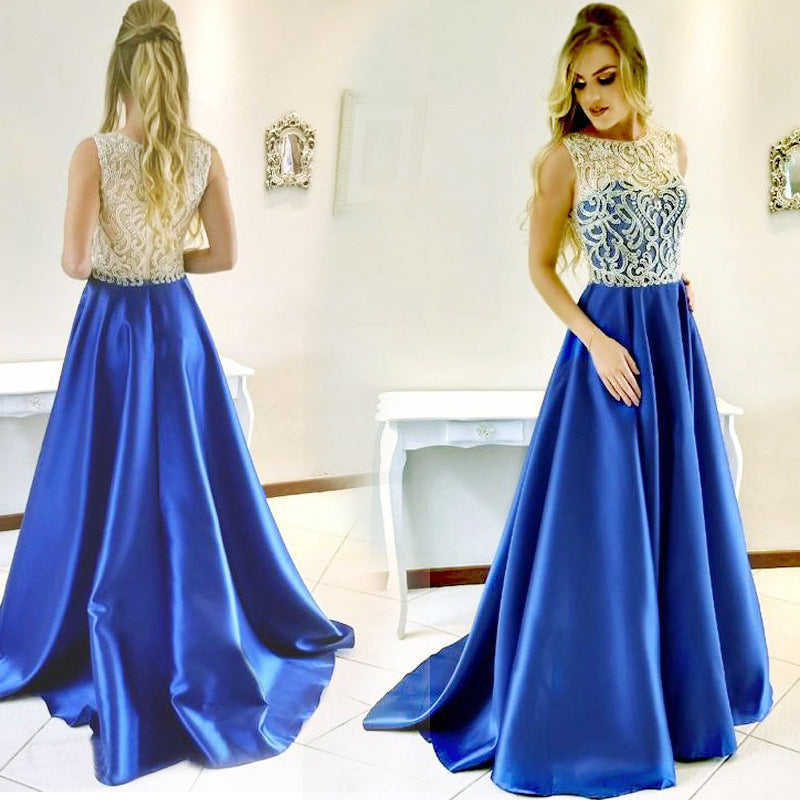 A-Line Gown with Embroidered Bodice and Satin Skirt