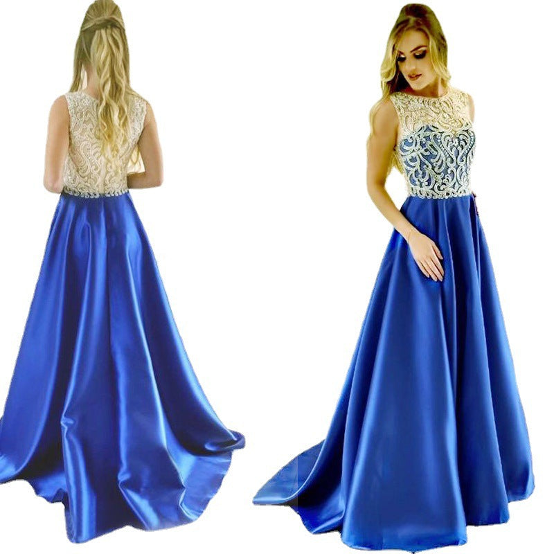 A-Line Gown with Embroidered Bodice and Satin Skirt