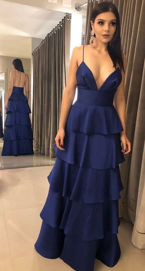 Solid Sling Maxi Dress with V-Neck and Tiered Skirt